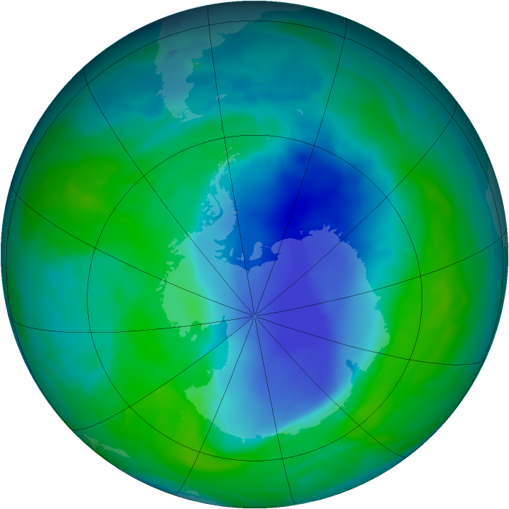 Antarctic ozone map for 12 December 2008
